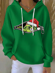 Women's Christmas Grinch Cat Print Casual Hoodie