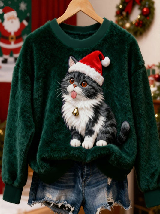 Women's Christmas Cat Flannel Hoodie