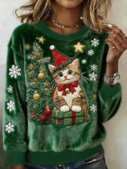 Women's Christmas Cat Flannel Hoodie