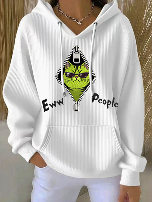 Women's Funny Christmas Grinch Cat Eww People Print Casual Hoodie