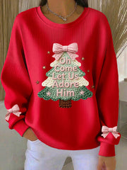 Women's Merry Christmas Ribbed Round-Neck Sweatshirt