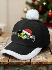 Unisex Funny Cute Christmas Grinch Cat Print Plush Patchwork Hat