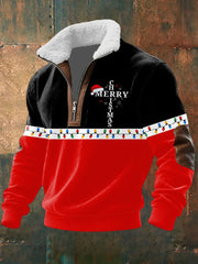Men's Merry Christmas Plush Stand Collar Sweatshirt