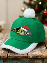 Unisex Funny Cute Christmas Grinch Cat Print Plush Patchwork Hat