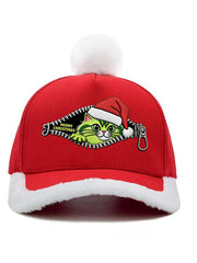 Unisex Funny Cute Christmas Grinch Cat Print Plush Patchwork Hat