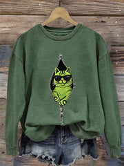 Women's Christmas Grinch Cat Print Casual Sweatshirt