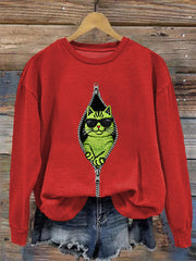 Women's Christmas Grinch Cat Print Casual Sweatshirt