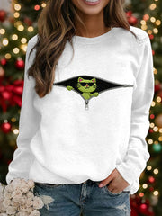 Women's Funny Christmas Grinch Cat Print Casual Sweatshirt