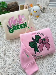 Women's Pink & Green Glitter Embroidered Sweatshirt