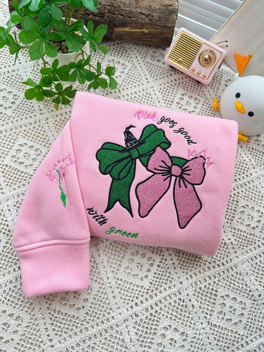 Women's Pink & Green Glitter Embroidered Sweatshirt