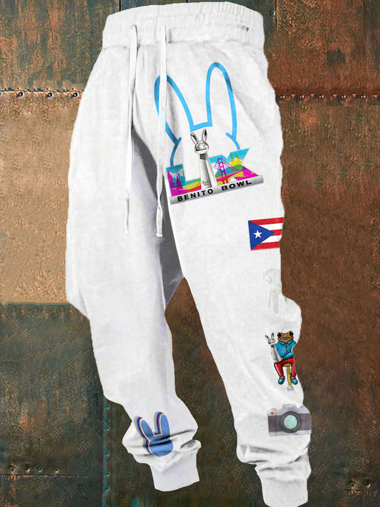 Men's Bunny Football Music Lover Printed Pants