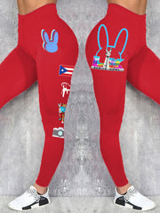 Women's Bunny Football Music Lover Printed Leggings