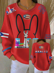 Women's Bunny Football Music Lover Printed Sweatshirt