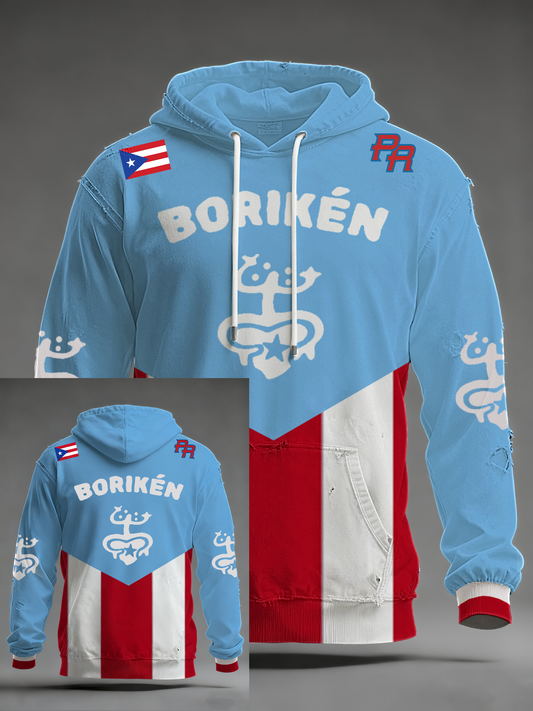 Men's Puerto Rico Oversized Drop-Shoulder Hoodie with Pockets