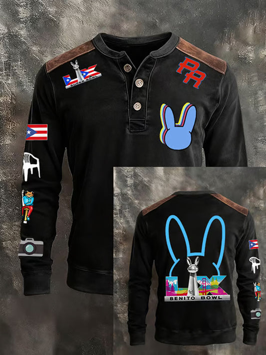 Men's Bunny Football Music Lover Printed Tops