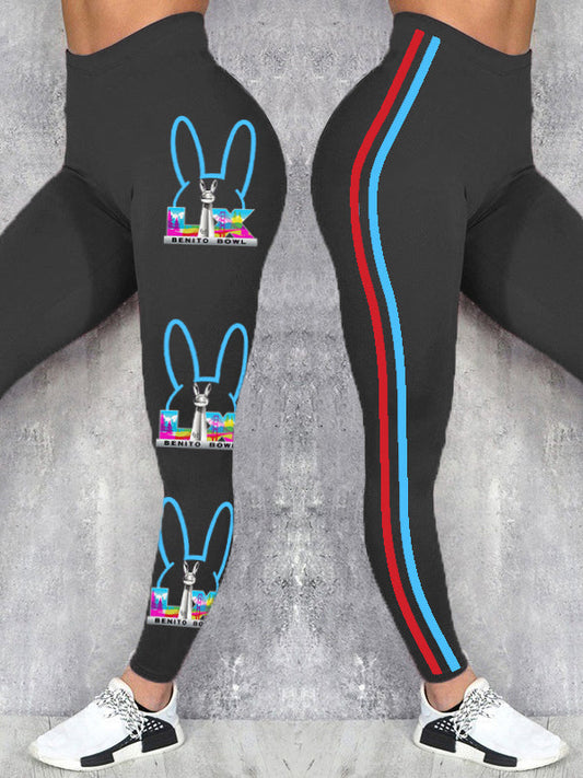 Women's Bunny Football Music Lover Printed Leggings