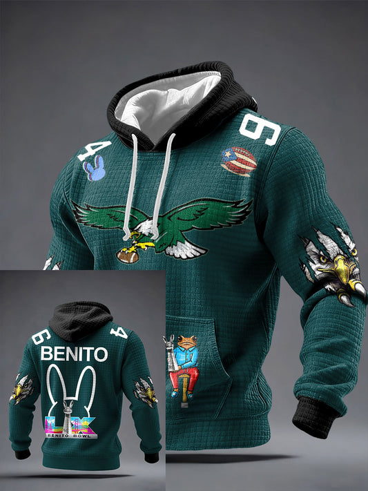 Men's Bunny Music Football Lover Eagle Printed Hoodie