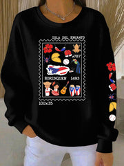Women's Puerto Rico Stamp Ribbed Round-Neck Sweatshirt
