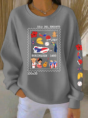 Women's Puerto Rico Stamp Ribbed Round-Neck Sweatshirt