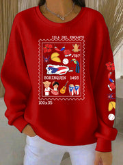 Women's Puerto Rico Stamp Ribbed Round-Neck Sweatshirt