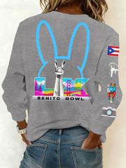 Women's Bunny Football Music Lover Printed Sweatshirt