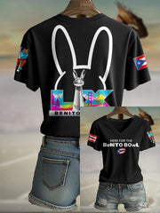 Women's Funny Bunny Football Music Lover Printed T-shirt