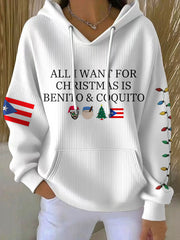 Women's Funny Puerto Rico Christmas Printed Hoodie