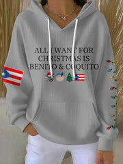 Women's Funny Puerto Rico Christmas Printed Hoodie