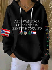 Women's Funny Puerto Rico Christmas Printed Hoodie