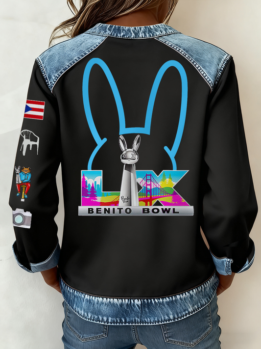 Women's Bunny Football Music Lover Printed CasuaL Tops