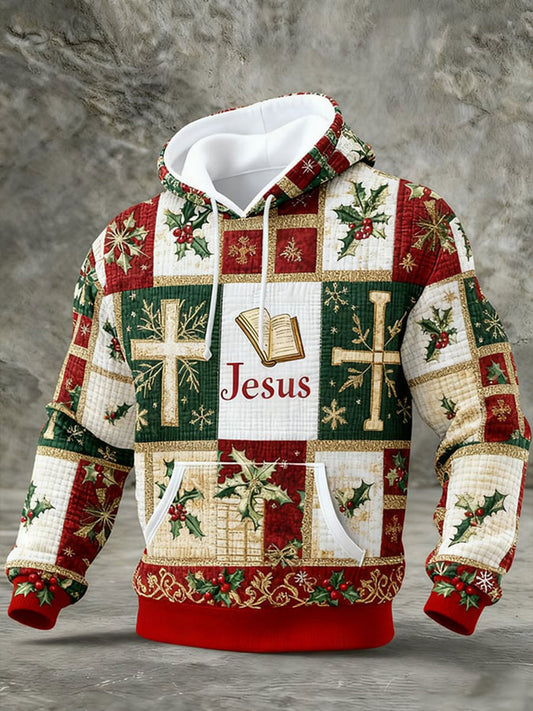 Men's Christmas Cross Print Casual Hoodie