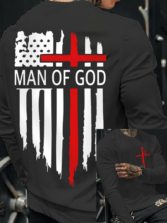 Men's Man Of God American Flag Long Sleeve Tee
