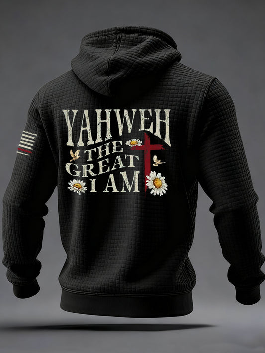 Men's Christian  Yahweh Cross Checkered Cotton Hoodie