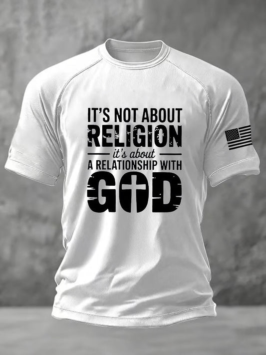 Men's It's Not a Religion It's a Relationship Faith Cross Short Sleeve T-shirt