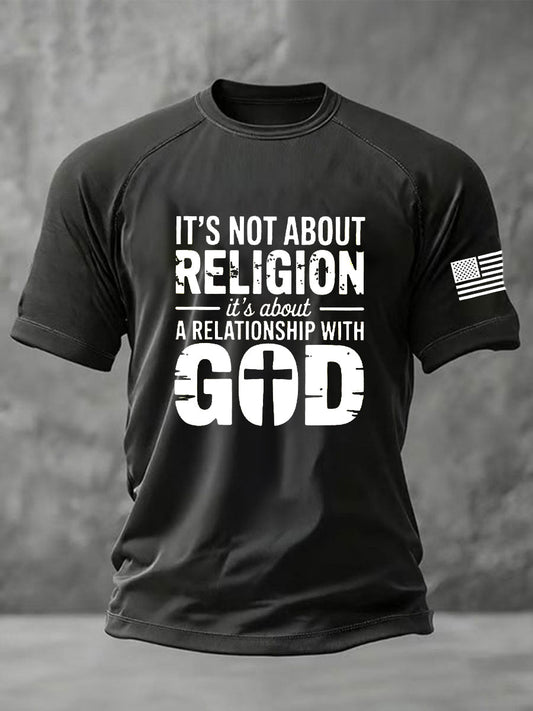 Men's It's Not a Religion It's a Relationship Faith Cross Short Sleeve T-shirt