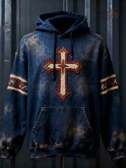 Men's Faith Retro Style Print Oversized Drop-Shoulder Hoodie with Pockets