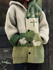 Women's Faith Prairie Lamb Print Knitted Warm Cardigan