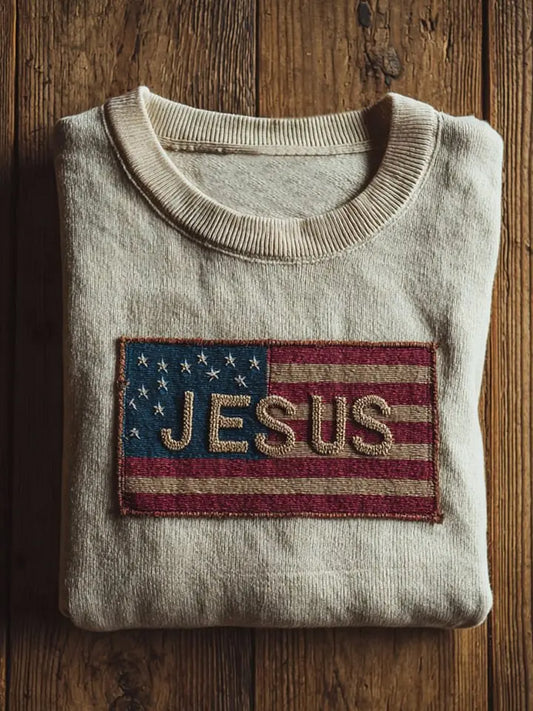 Men's Jesus America Flag Printed Sweater