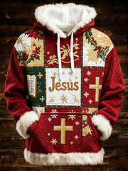 Men's Christmas Cross Print Casual Fur Collar Top