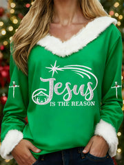 Women's Jesus Is The Reason Cross Printed Casual Long Sleeve Top