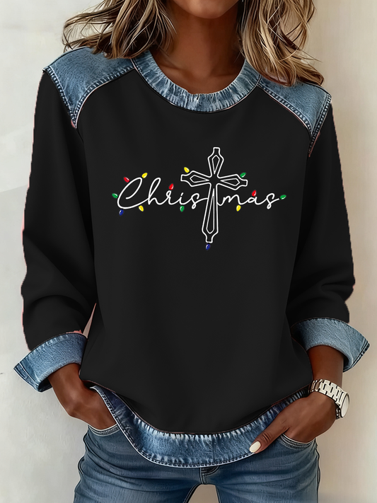 Women's Christmas Cross Print Casual Top