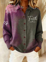 Women's Faith Over Fear Cross Retro Casual Cardigan