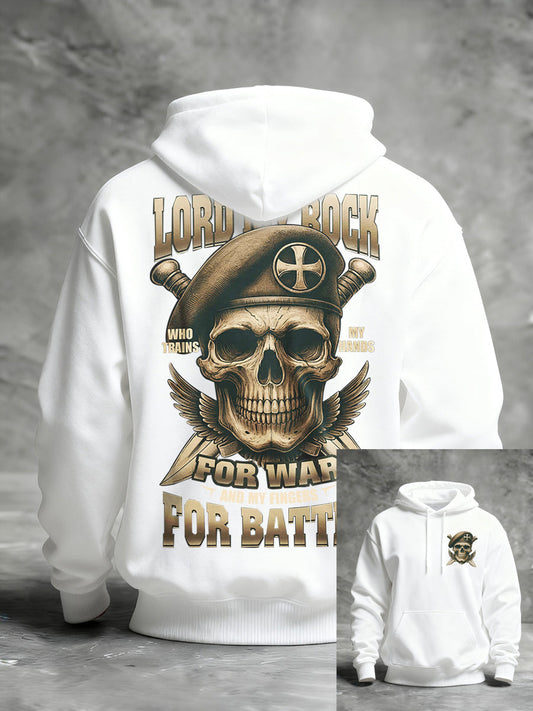 Men's Blessed Be The Lord My Rock Who Trains My Hands For War Printed Casual Hoodie