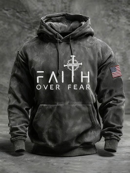 Men's Faith Over Fear Faith Cross Hoodie with Pockets