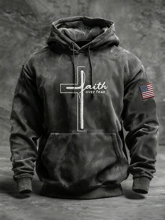 Men's Faith Over Fear Faith Cross Hoodie with Pockets