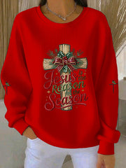 Women's esus Is The Reason For The Season Cross Ribbed Round-Neck Sweatshirt