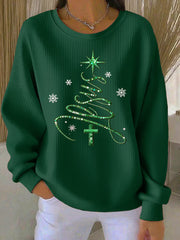 Women's Jesus Chriatmas Tree Ribbed Round-Neck Sweatshirt