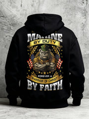 Men's Once A Marine By Duty Forever A Warrior Of Christ By Faith Printed Casual Hoodie
