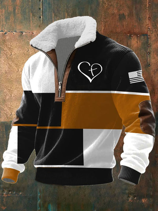Men's Heart Cross Baggy Zip-up Hoodie