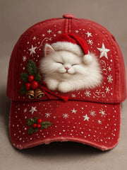 Unisex Christmas Cat Print Hat